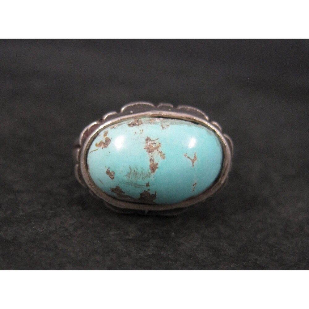 Antique Turquoise Ring Size 9.75 Vintage Sterling Silver